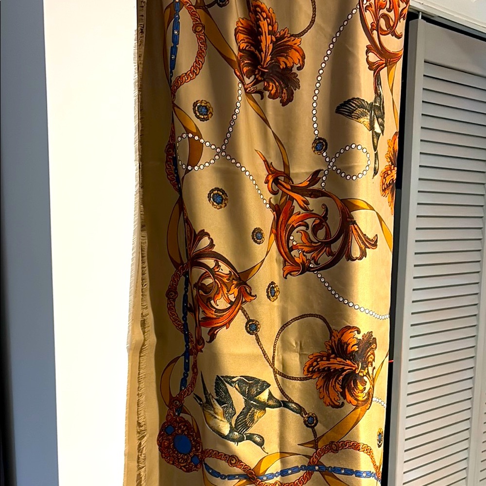 Beautiful large scarf. Rust, blue and tan colour.